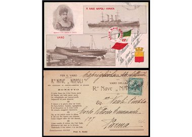 POSTCARD Launching of the Royal Ship Napoli (1905)