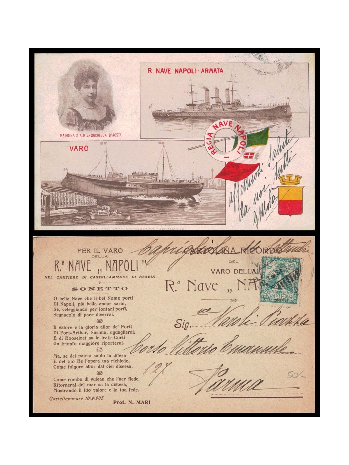 POSTCARD Launching of the Royal Ship Napoli (1905)