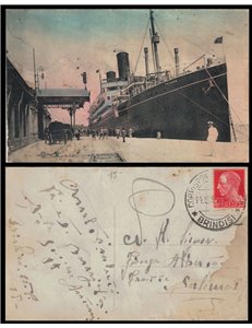 POSTCARD Motorship Tevere at the Port of Brindisi (1935)
