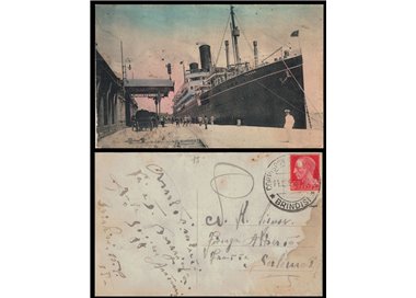 CARTOLINA Motonave Tevere al Porto di Brindisi (1935)