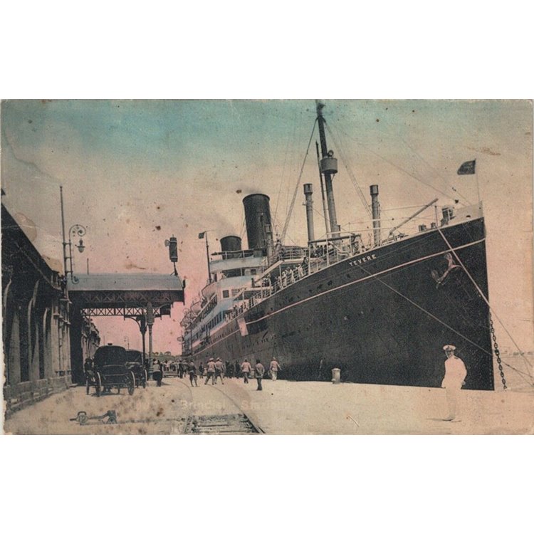 CARTOLINA Motonave Tevere al Porto di Brindisi (1935)