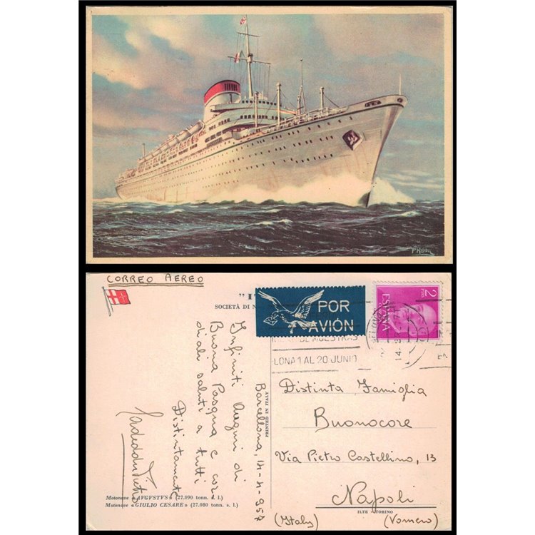 CARTOLINA Motonave Giulio Cesare della Compagnia Italia (1957)