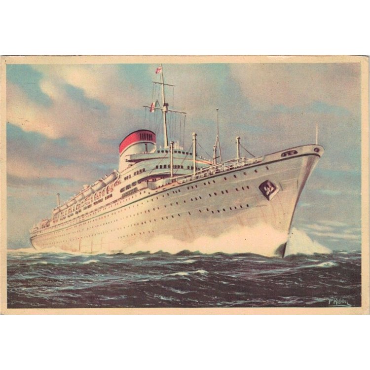 CARTOLINA Motonave Giulio Cesare della Compagnia Italia (1957)