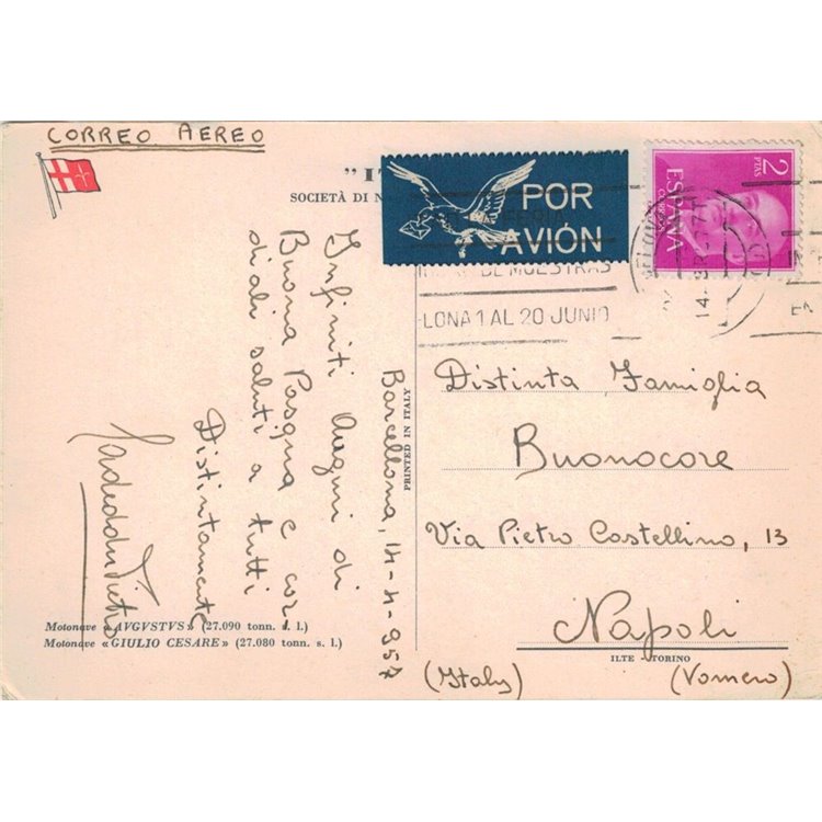 CARTOLINA Motonave Giulio Cesare della Compagnia Italia (1957)