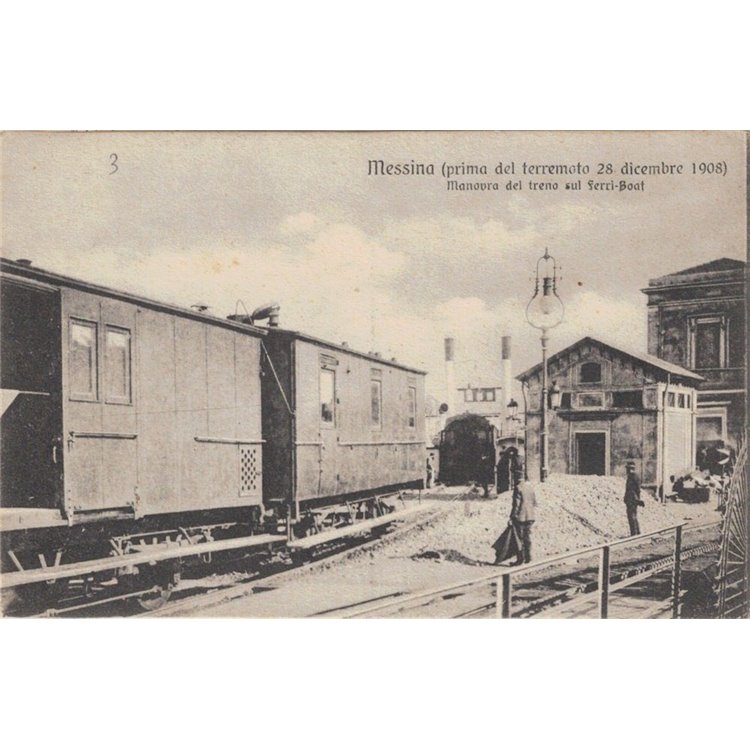 CARTOLINA Manovra del Treno sul Ferri-Boat (Messina 1908)