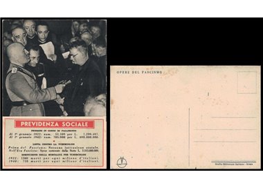 POSTCARD Mussolini and Social Security (1942)