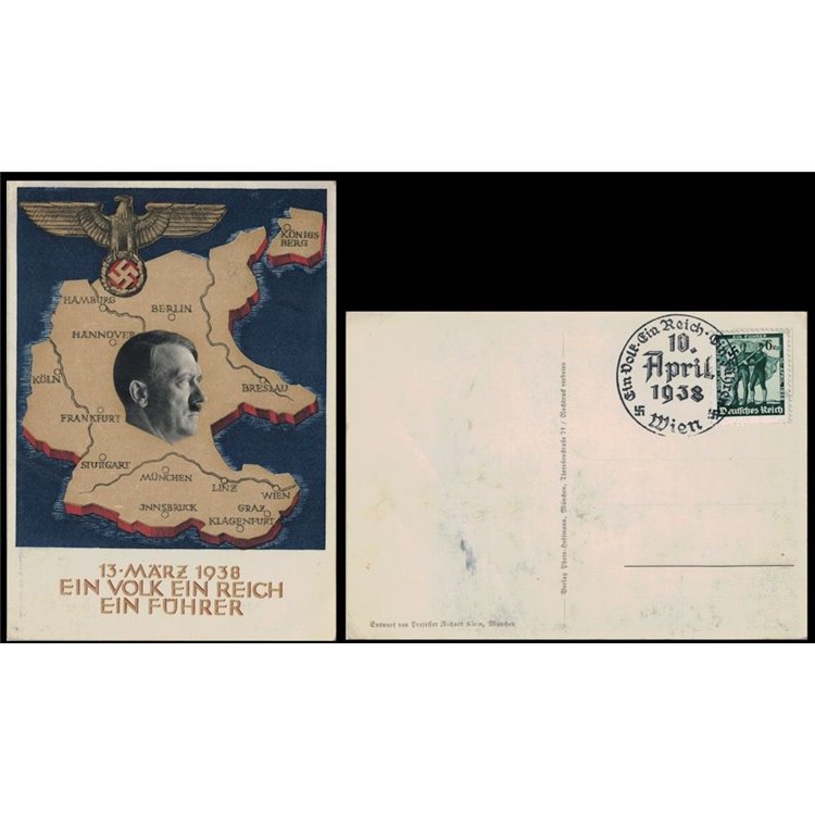 CARTOLINA Hitler e cartina, (un Popolo, un Impero, un Führer) 1938
