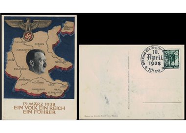 CARTOLINA Hitler e cartina, (un Popolo, un Impero, un Führer) 1938