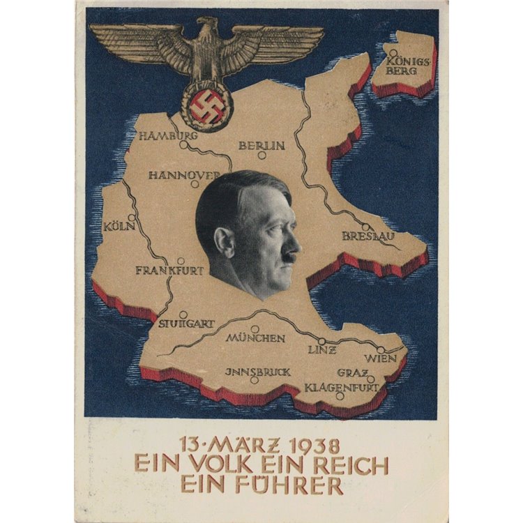 CARTOLINA Hitler e cartina, (un Popolo, un Impero, un Führer) 1938