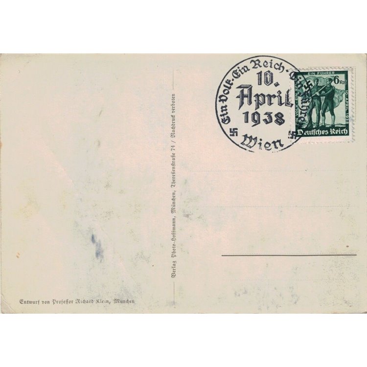 CARTOLINA Hitler e cartina, (un Popolo, un Impero, un Führer) 1938