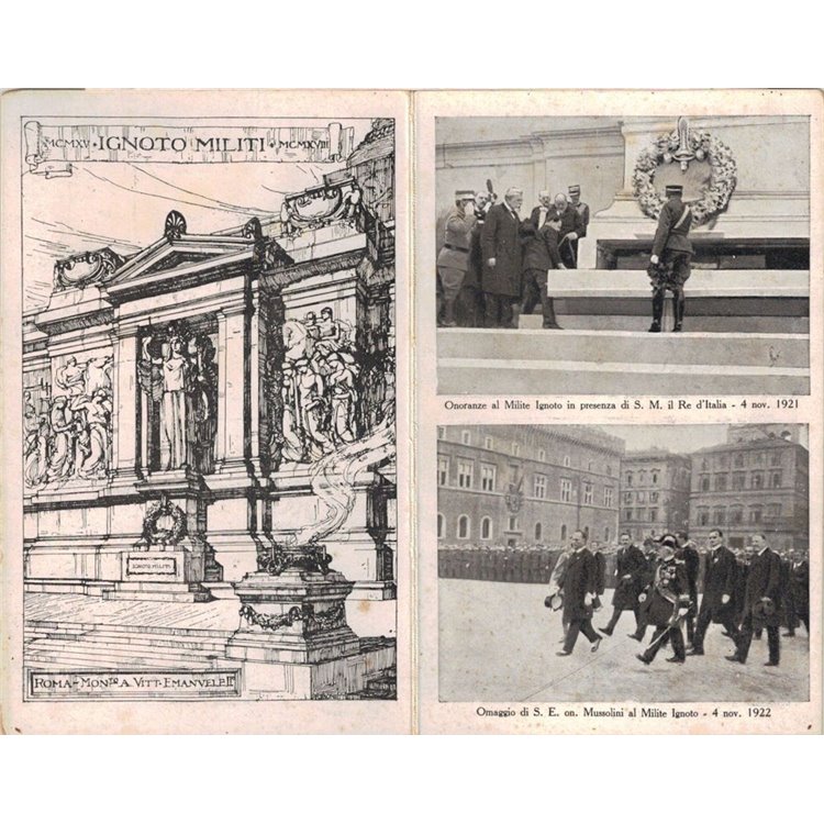 CARTOLINA Onoranze al Milite Ignoto, Mussolini e Vittorio Emanuele II