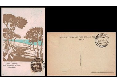 CARTOLINA Campo Mussolini, Colonie Estive dei Fasci Italiani all'Estero (1931)