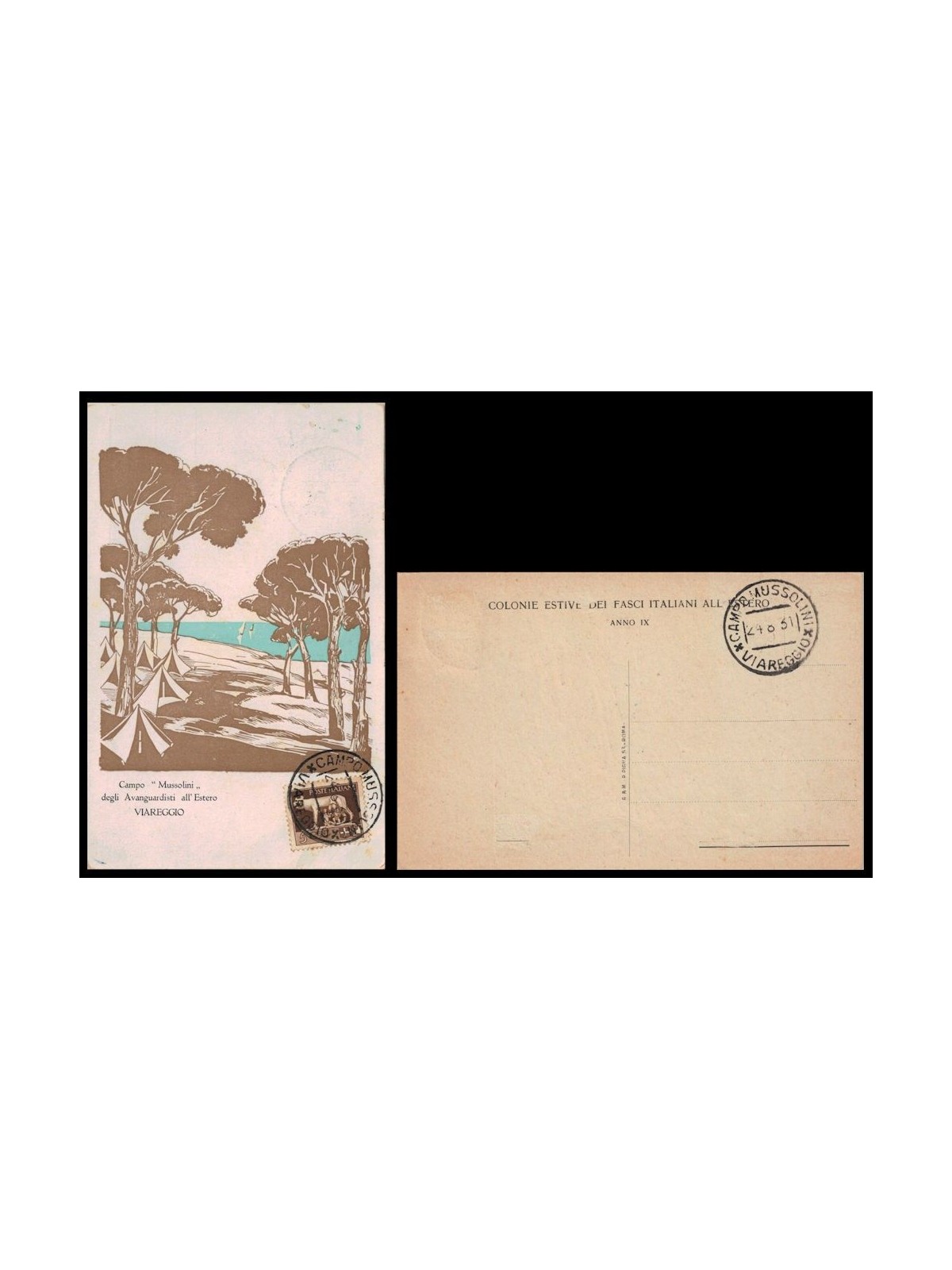 POSTCARD Campo Mussolini, Summer Camps of the Italian Fasci Abroad (1931)