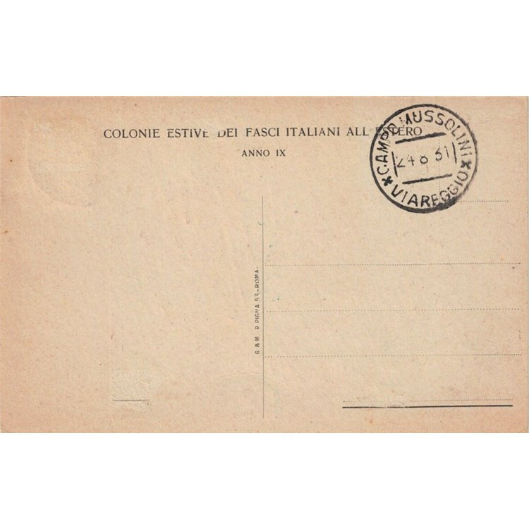 CARTOLINA Campo Mussolini, Colonie Estive dei Fasci Italiani all'Estero (1931)