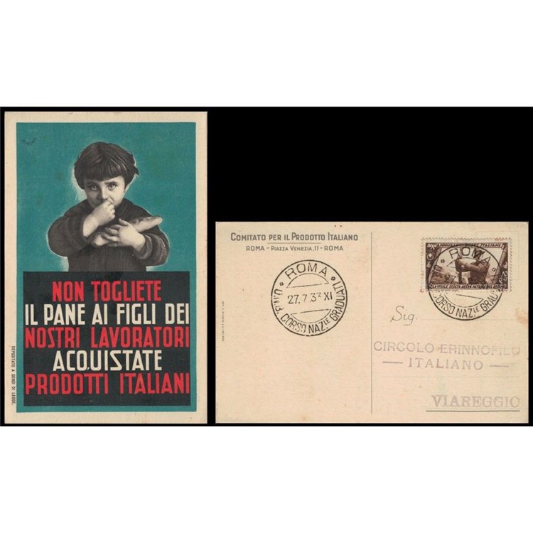POSTCARD Fascist Propaganda, Committee for the Italian Product (1933)