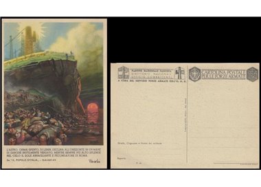 POSTCARD Mussolini, Lenin's now extinguished star... (1937)