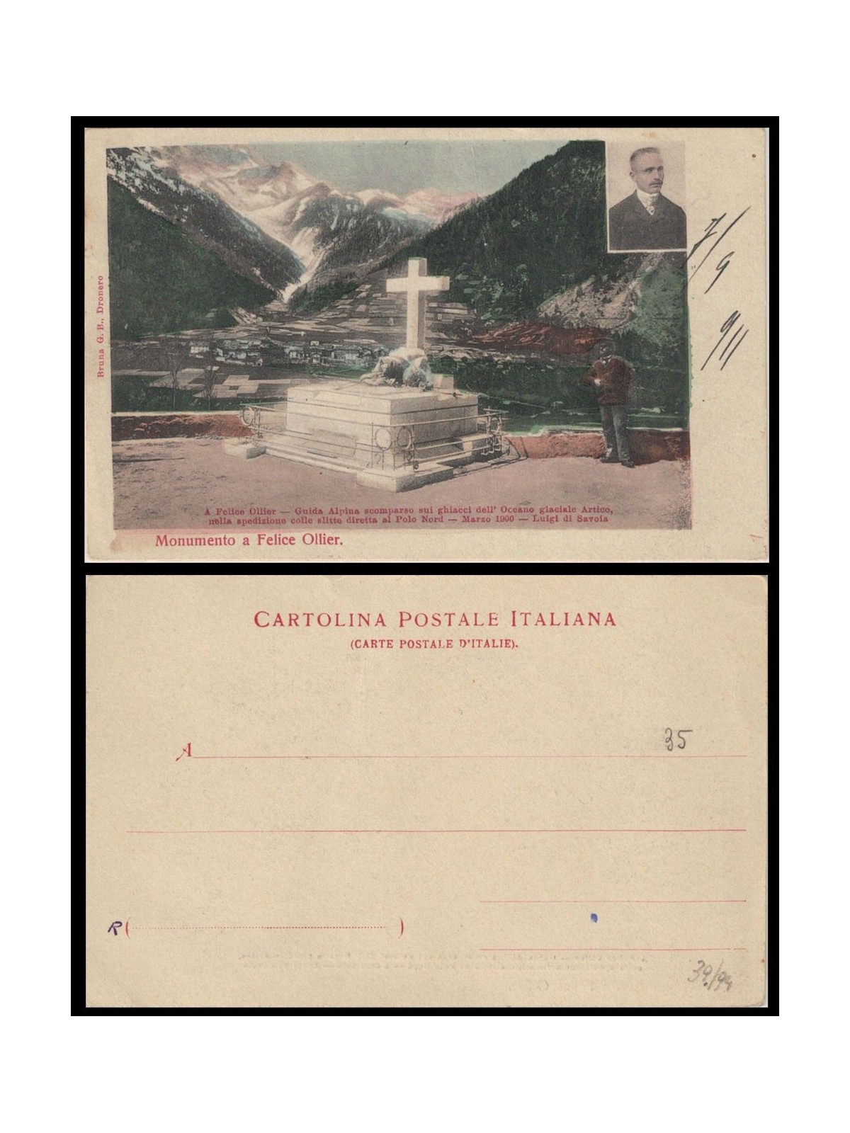 POSTCARD Polar Expedition, Monument to Felice Ollier (1900)