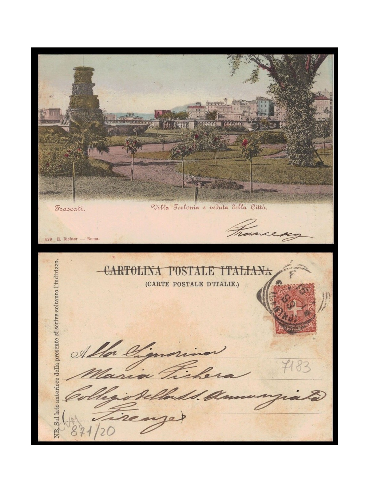 CARTOLINA Frascati, Villa Torlonia e veduta della Città