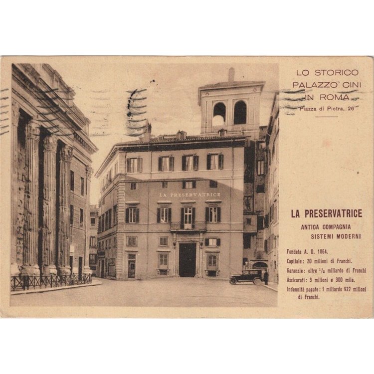CARTOLINA Assicurazioni "La Preservatrice", Palazzo Cini (Roma)