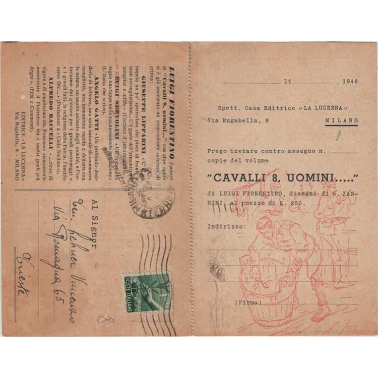 CARTOLINA Casa Editrice "La Lucerna", cedola di ordinazione (Milano)