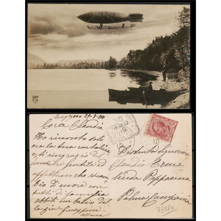 POSTCARD Dirigible The Leonardo Da Vinci - traveled - (1910)