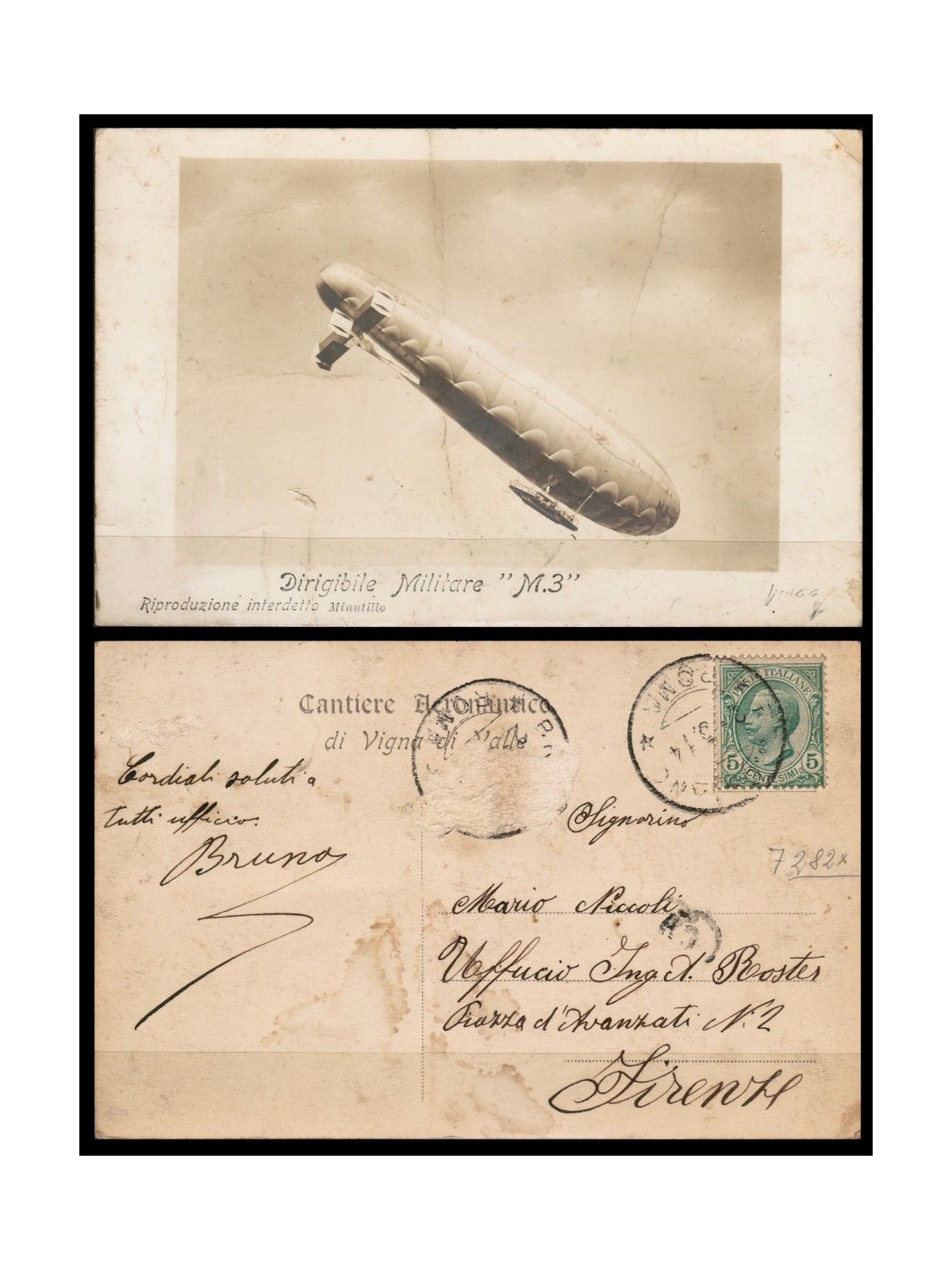 CARTOLINA Dirigibile Militare M.3 - viaggiata - (1914)