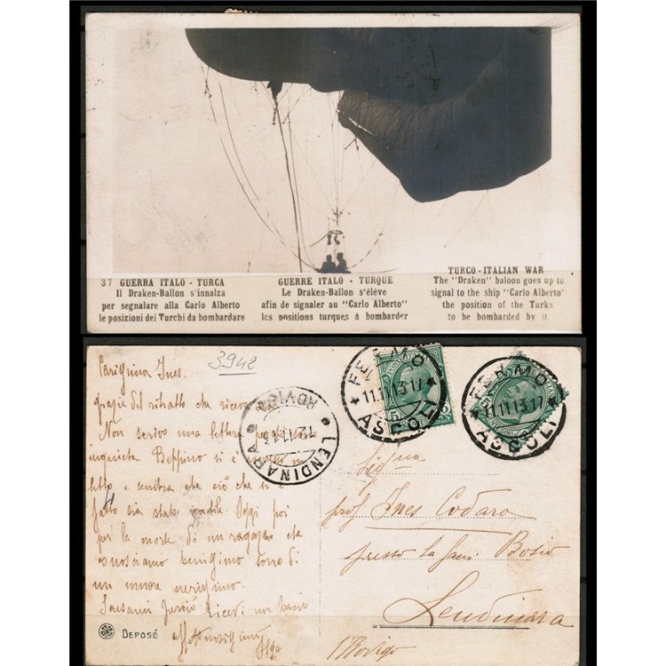 CARTOLINA Dirigibile Draken-Ballon - viaggiata - (1912)