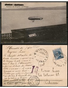CARTOLINA Partenza del dirigibile dall'Hangar - viaggiata - (1922)