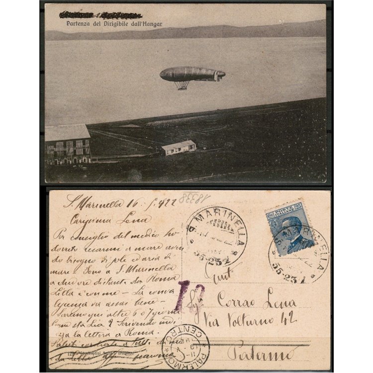 CARTOLINA Partenza del dirigibile dall'Hangar - viaggiata - (1922)