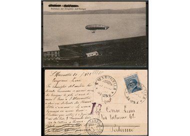 CARTOLINA Partenza del dirigibile dall'Hangar - viaggiata - (1922)
