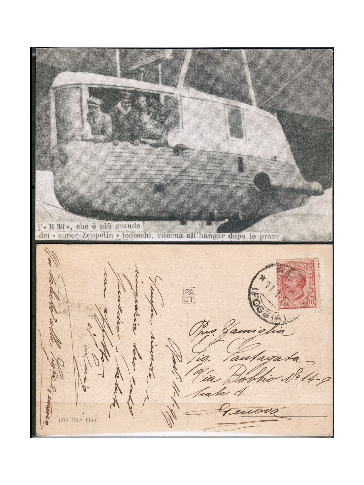 CARTOLINA Dirigibile R 33 - viaggiata - (1913)