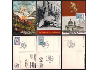 50° anniversario della Tragedia di Superga, 3 cartoline FDC