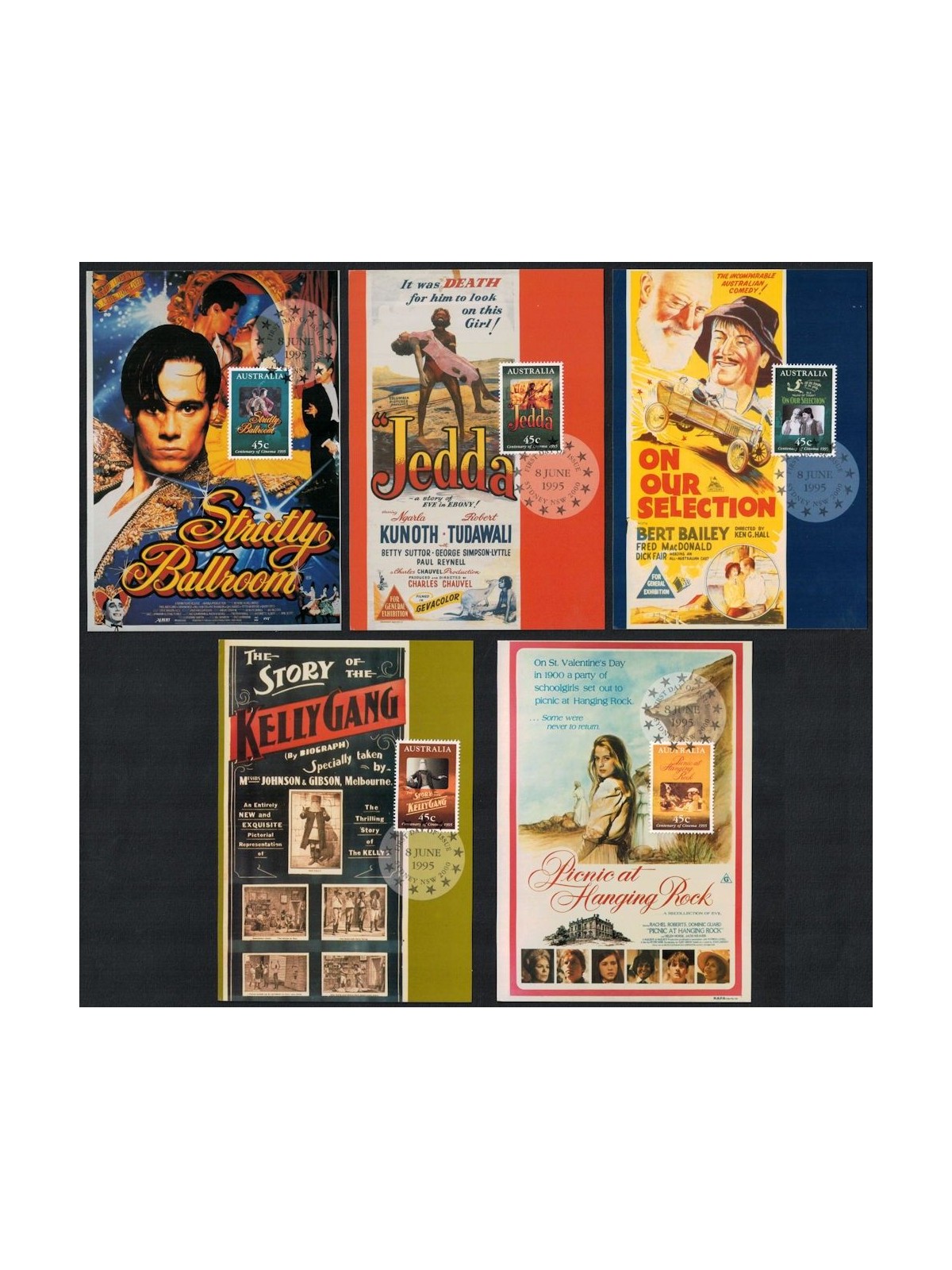 AUSTRALIA 1995 Centenary of cinema 5 Maxi Cards