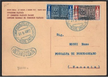 ITALIA 1952 Cartolina 27° Congresso Filatelico
