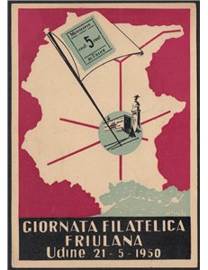 ITALIA 1950 Unesco su cartolina 1ª Giornata Filatelica Friulana
