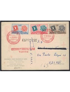 ITALIA 1951 Cartolina Centenario 1° francobollo sardo