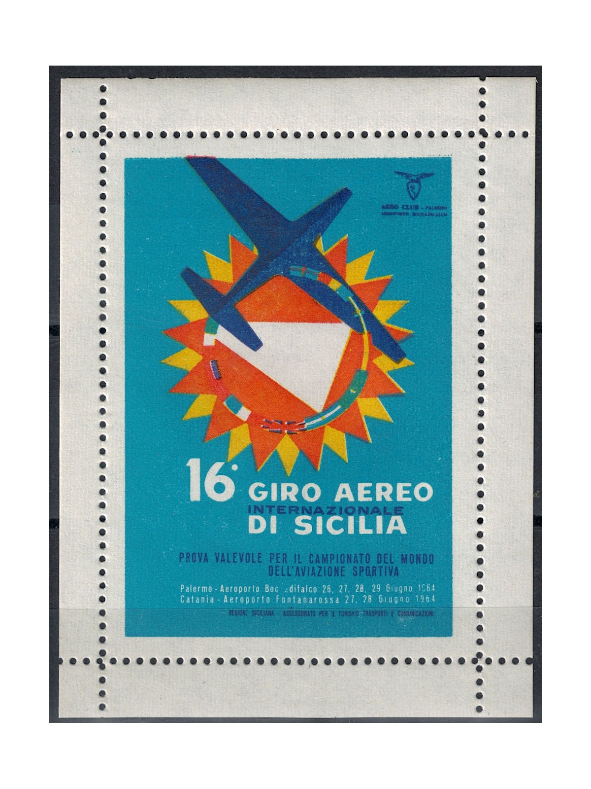 ITALIA 1964 16° giro aereo di Sicilia, foglietto erinnofilo MNH**