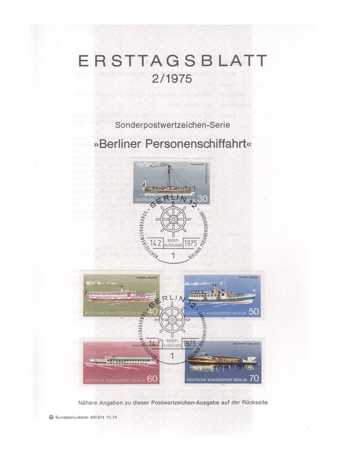 BERLINO 1975 ETB Navi della Marina Mi 483/87