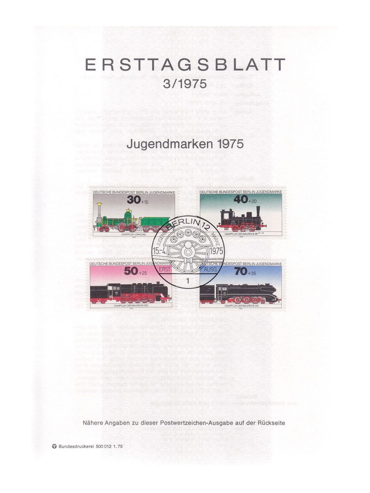 BERLINO 1975 ETB Pro Gioventù Mi 488/91