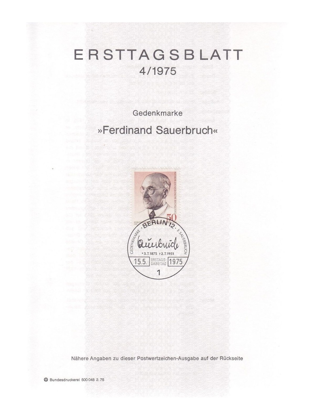 BERLINO 1975 ETB Ferdinand Sauerbruch Mi 492