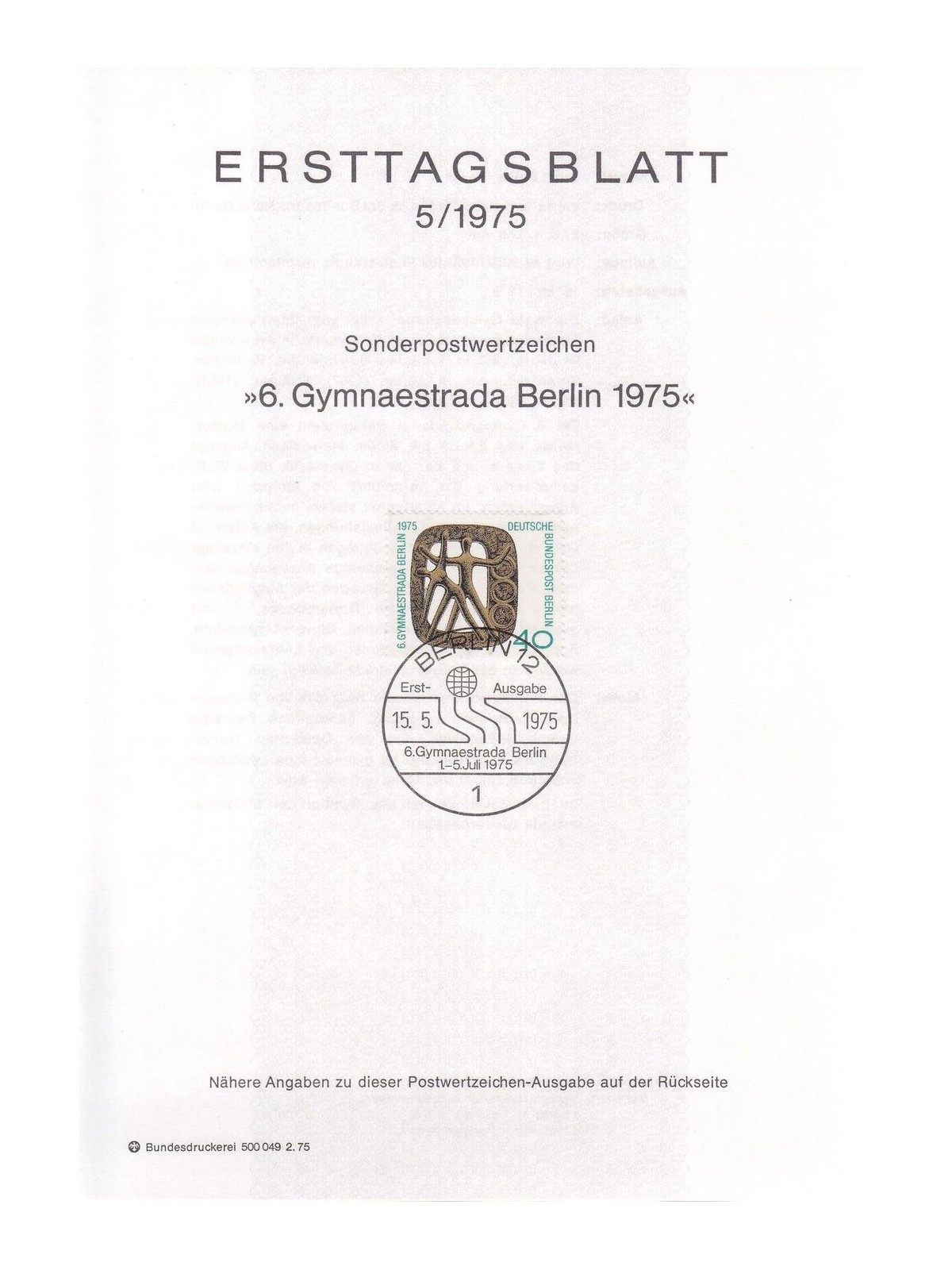 BERLINO 1975 ETB Torneo di ginnastica Mi 493