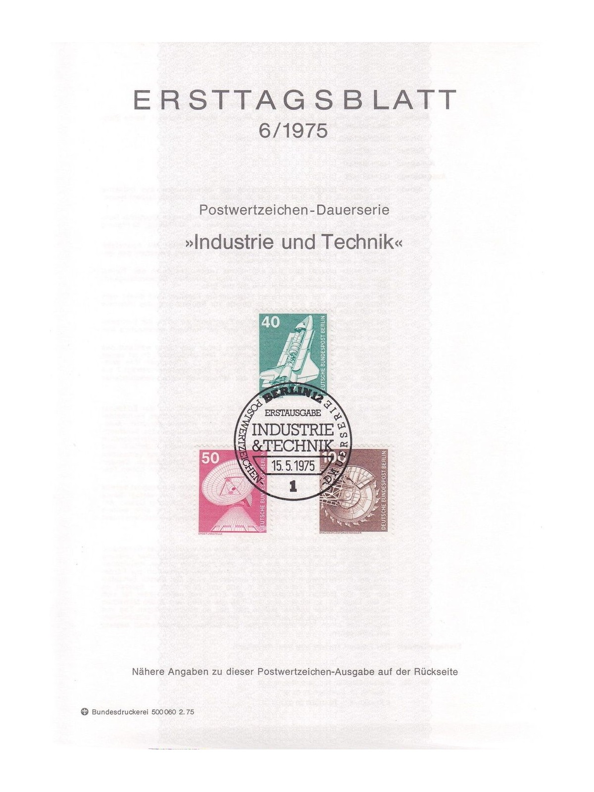 BERLINO 1975 ETB Industria e tecnica Mi 498/99+502