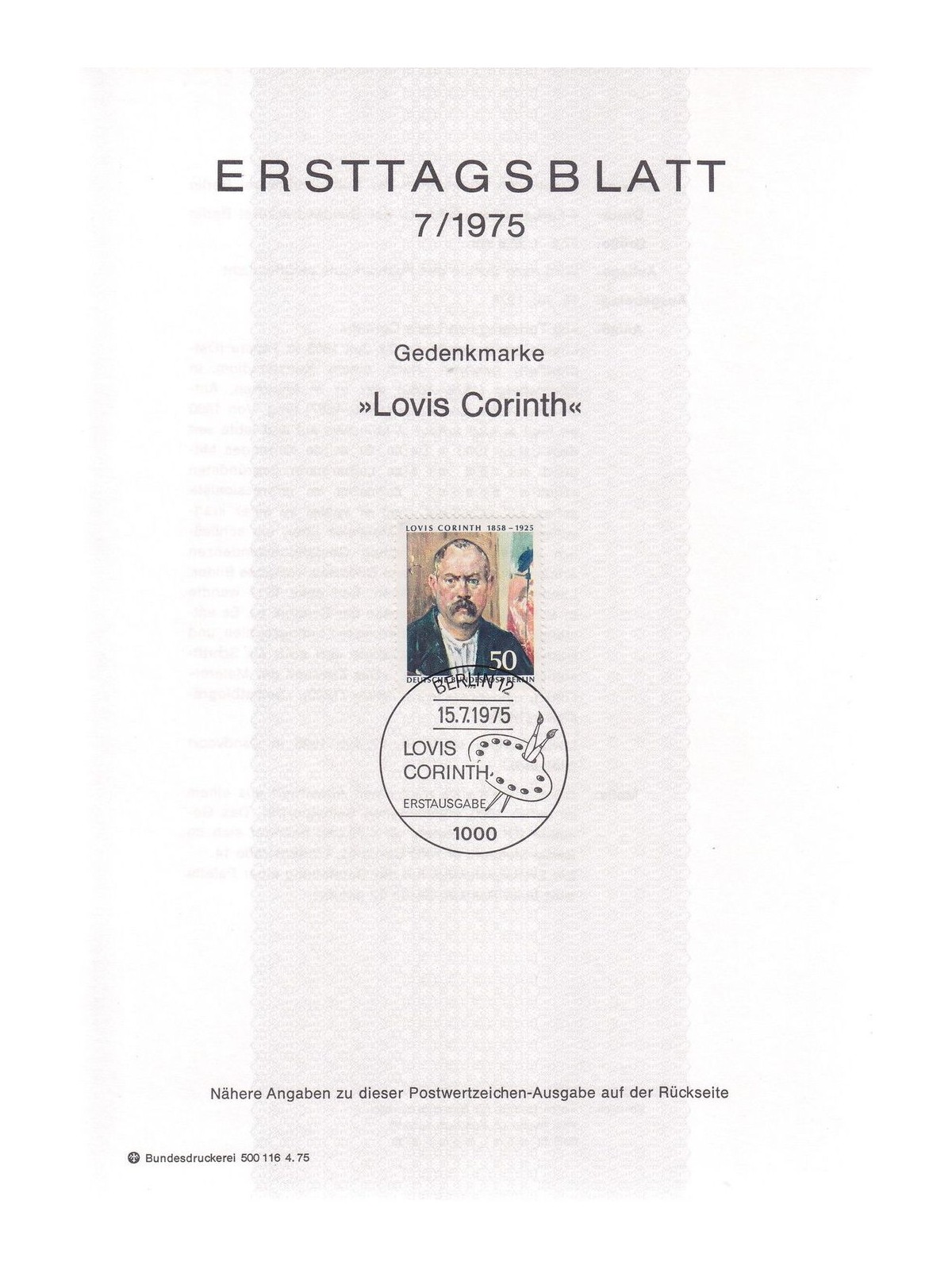 BERLIN 1975 ETB Louis Corinth Mi 509