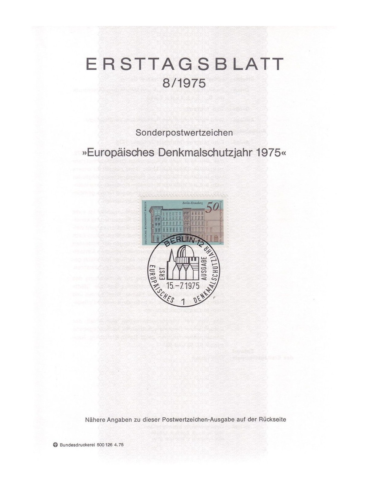 BERLIN 1975 ETB Year of Architectural Heritage Mi 508
