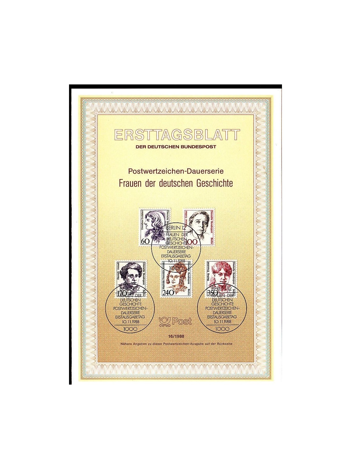 BERLIN 1988 ETB Famous Women Mi 824/28
