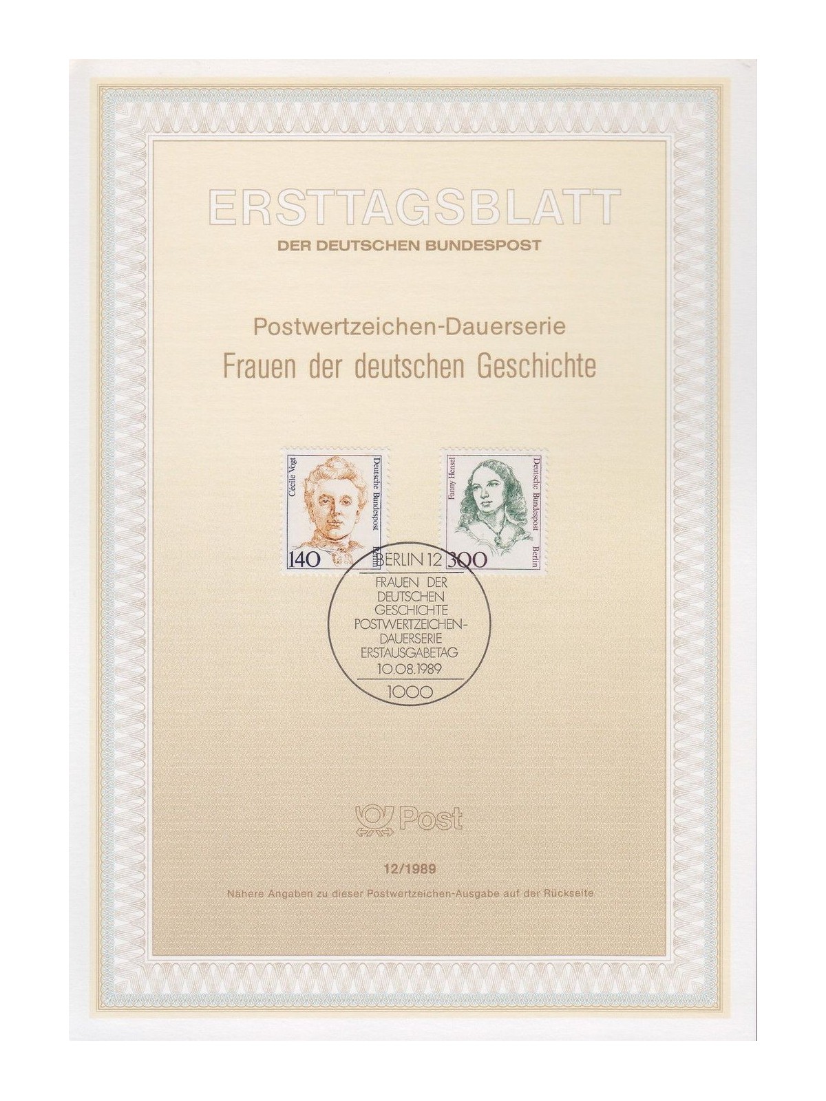 BERLIN 1989 ETB Famous Women Mi 848/49