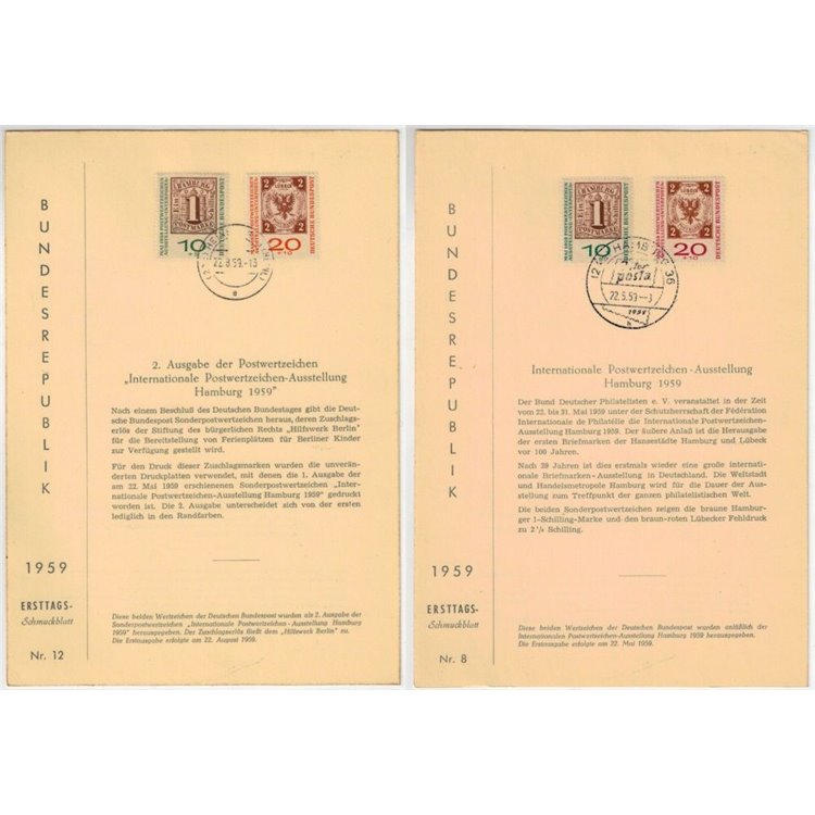 GERMANY BRD 1959 ETB INTERPOSTA philatelic exhibition Mi 310/11
