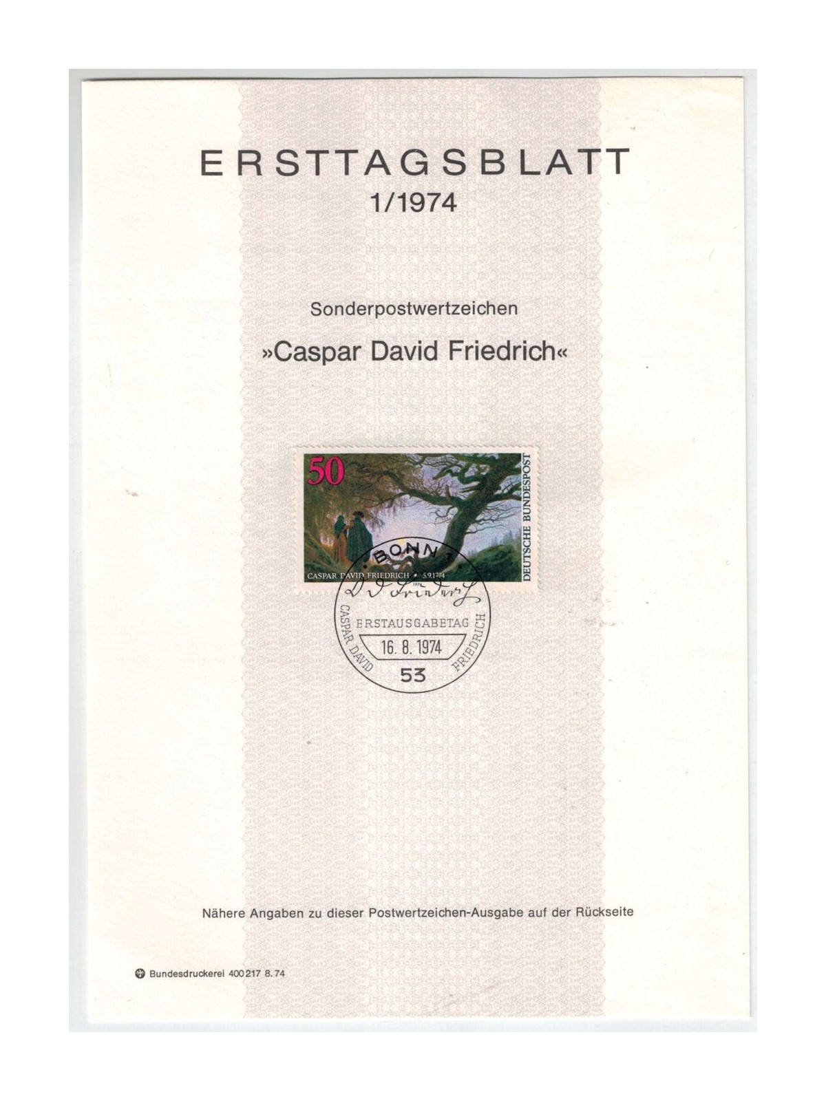 GERMANIA BRD 1974 ETB Caspar David Friedrich Mi 815