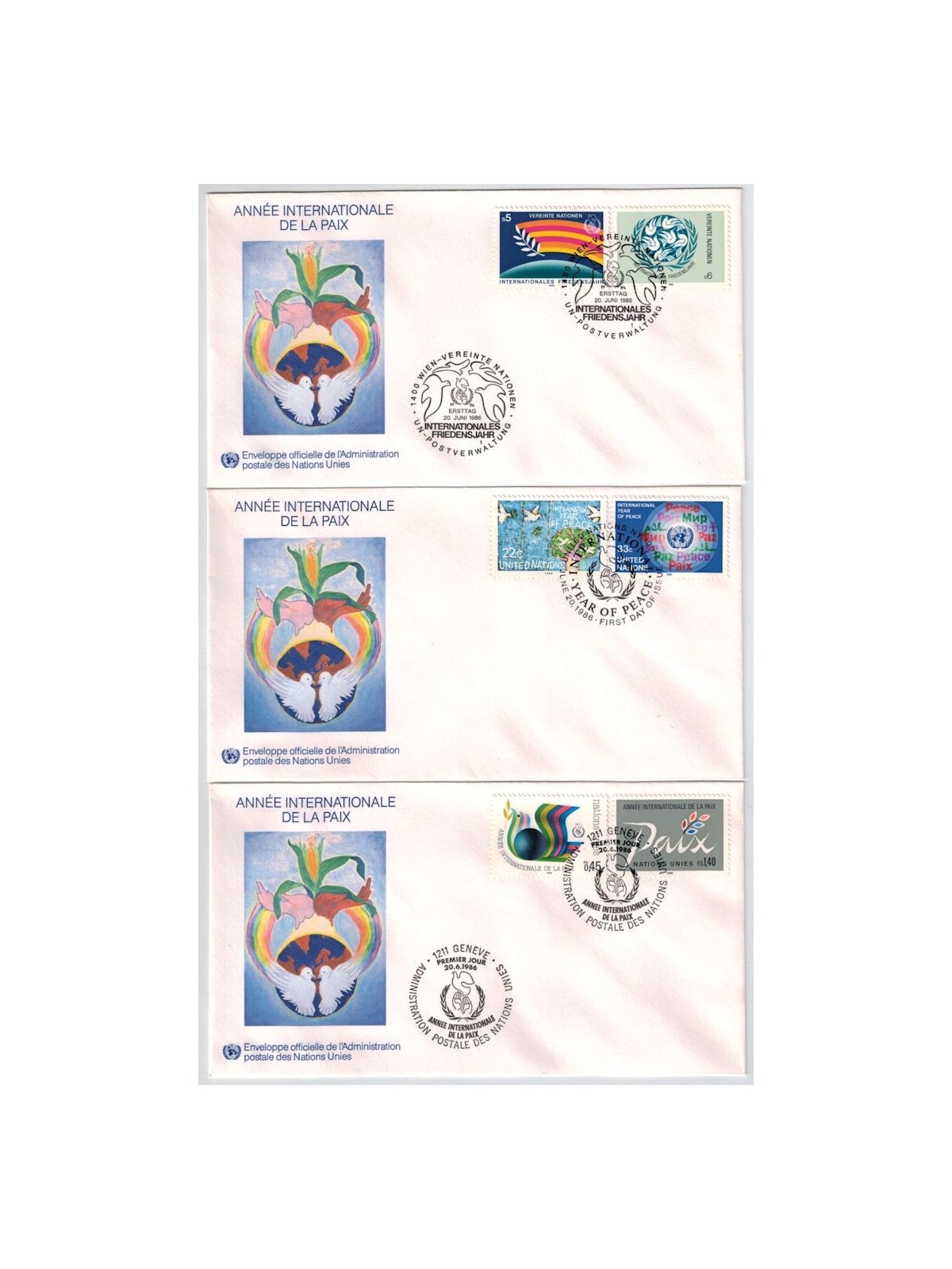 FDC UN 1986 International Year of Peace 3v