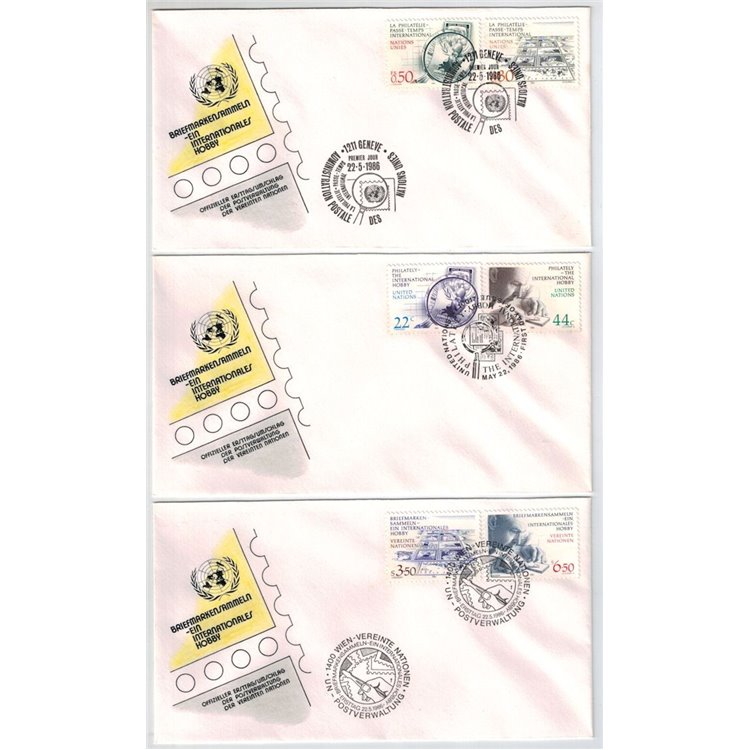 FDC ONU 1986 La filatelia hobby internazionale 3v